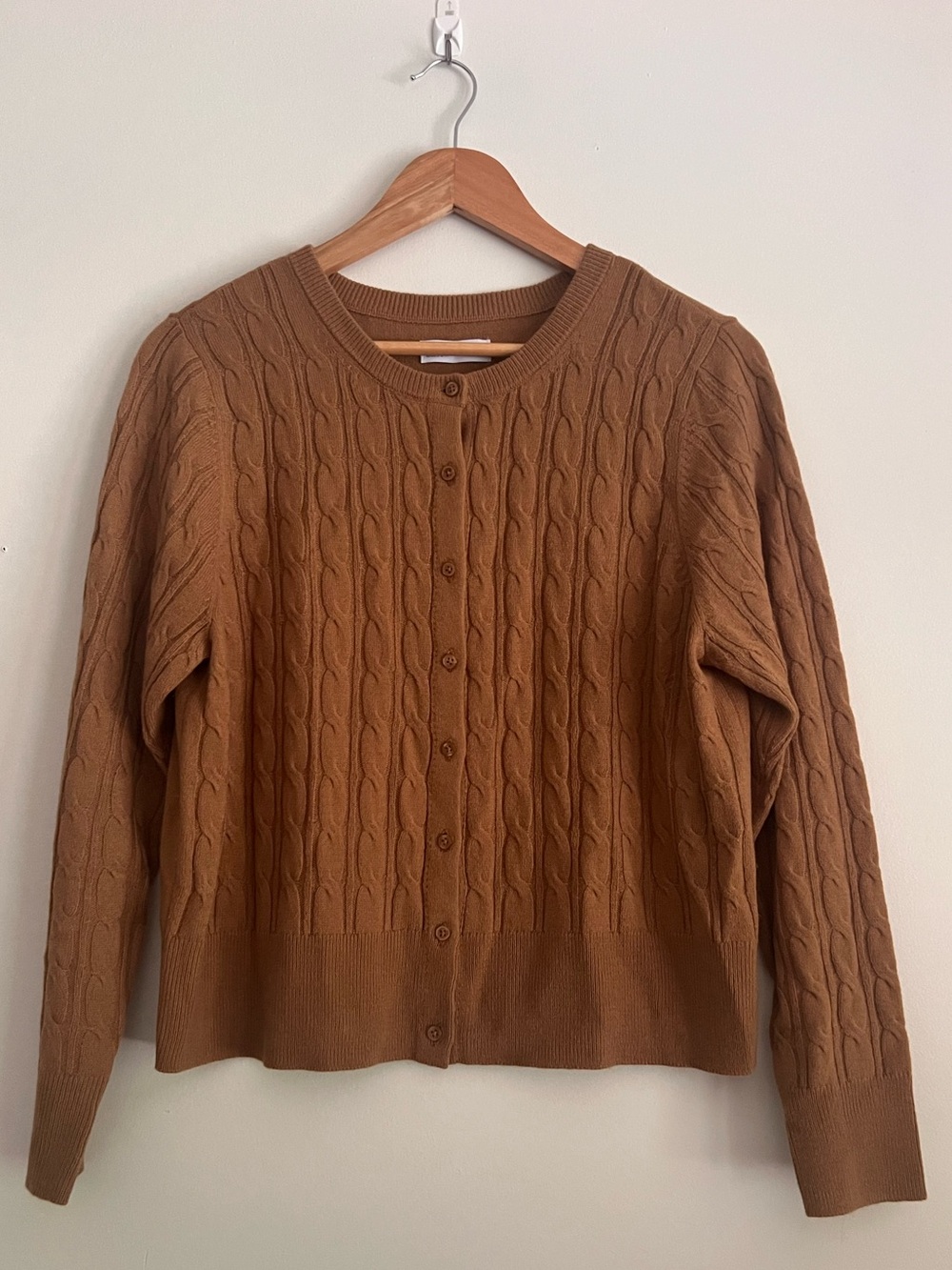 croft & barrow Camel/Tan Cable Knit Button-Up Cardigan